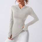 Koszulka z długim rękawem, dekoltem w szpic i asymetrycznym dołem