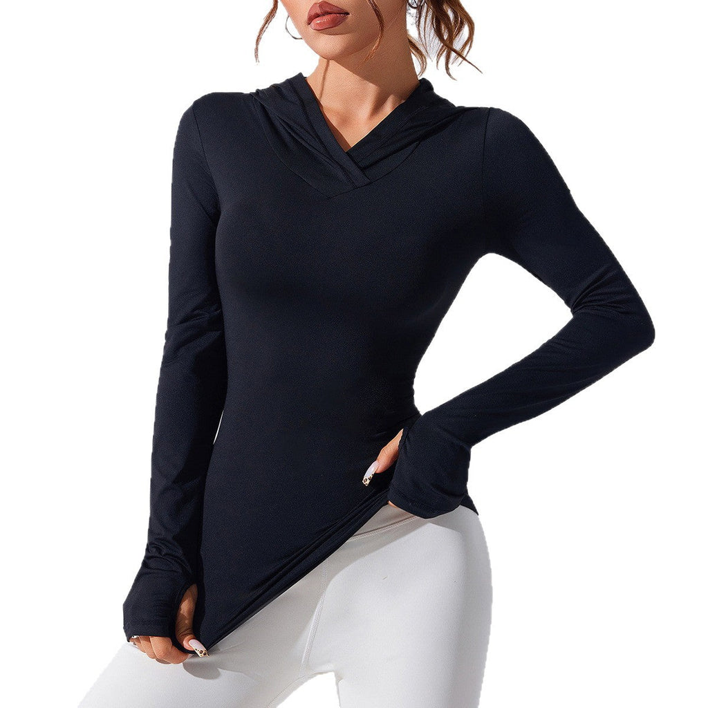 Koszulka z długim rękawem, dekoltem w szpic i asymetrycznym dołem