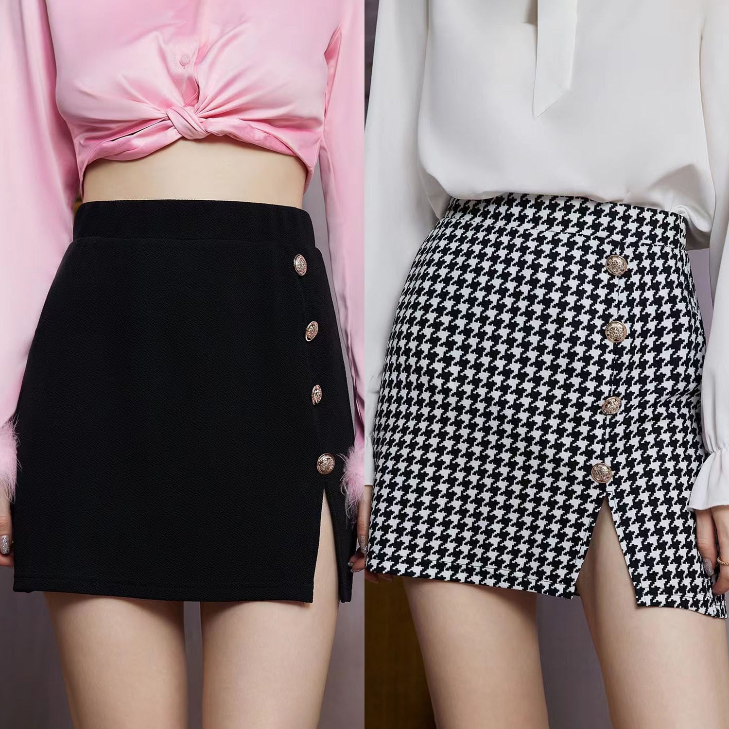 Krótka spódnica z zapięciem na guziki i wysokim stanem