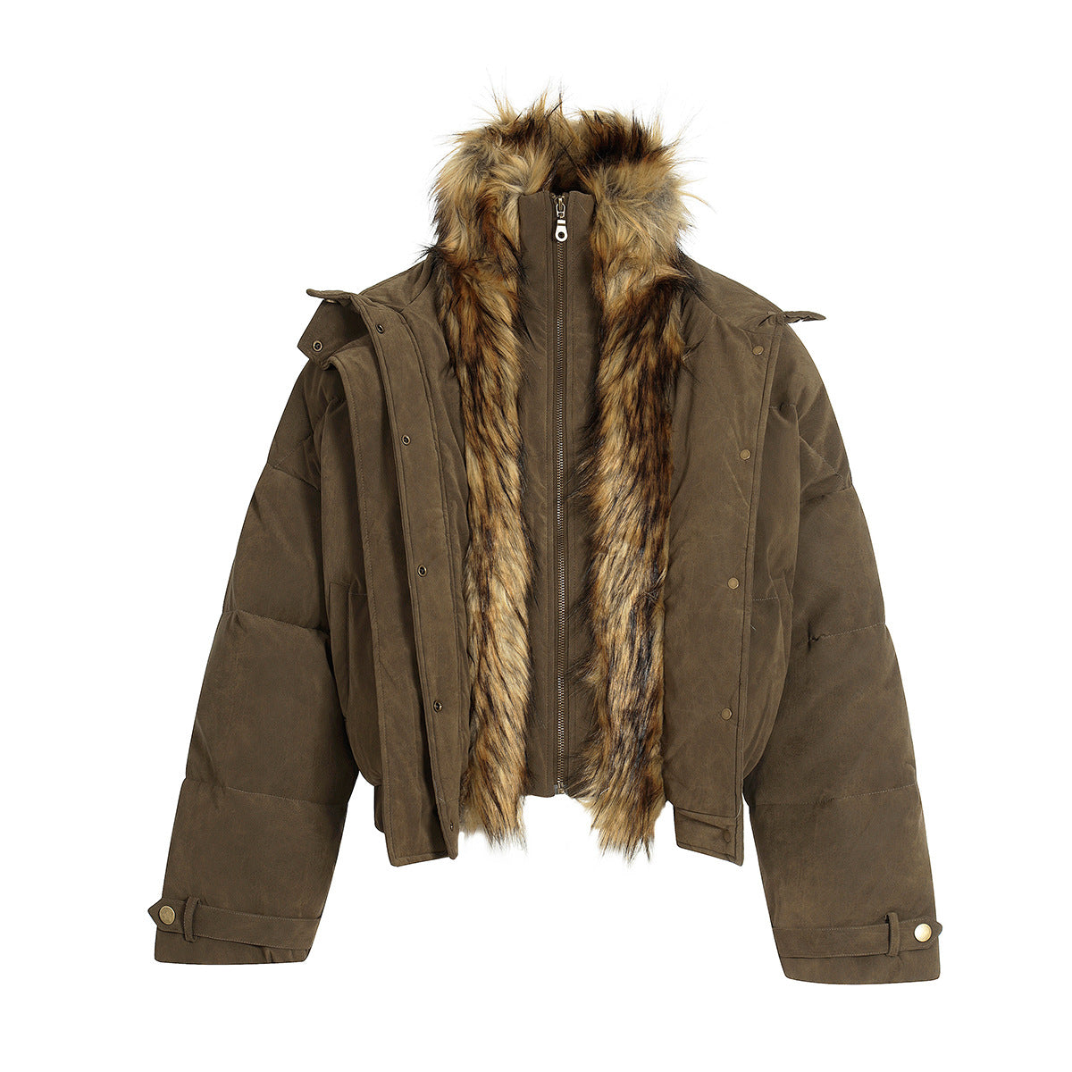 Krótka kurtka z kapturem i zamkiem błyskawicznym