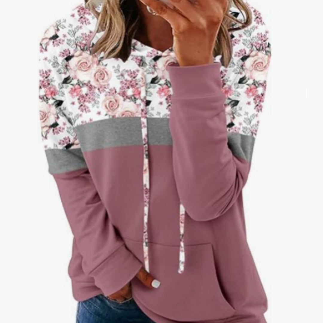 Koszulka z długim rękawem, kapturem i kwiatowym wzorem