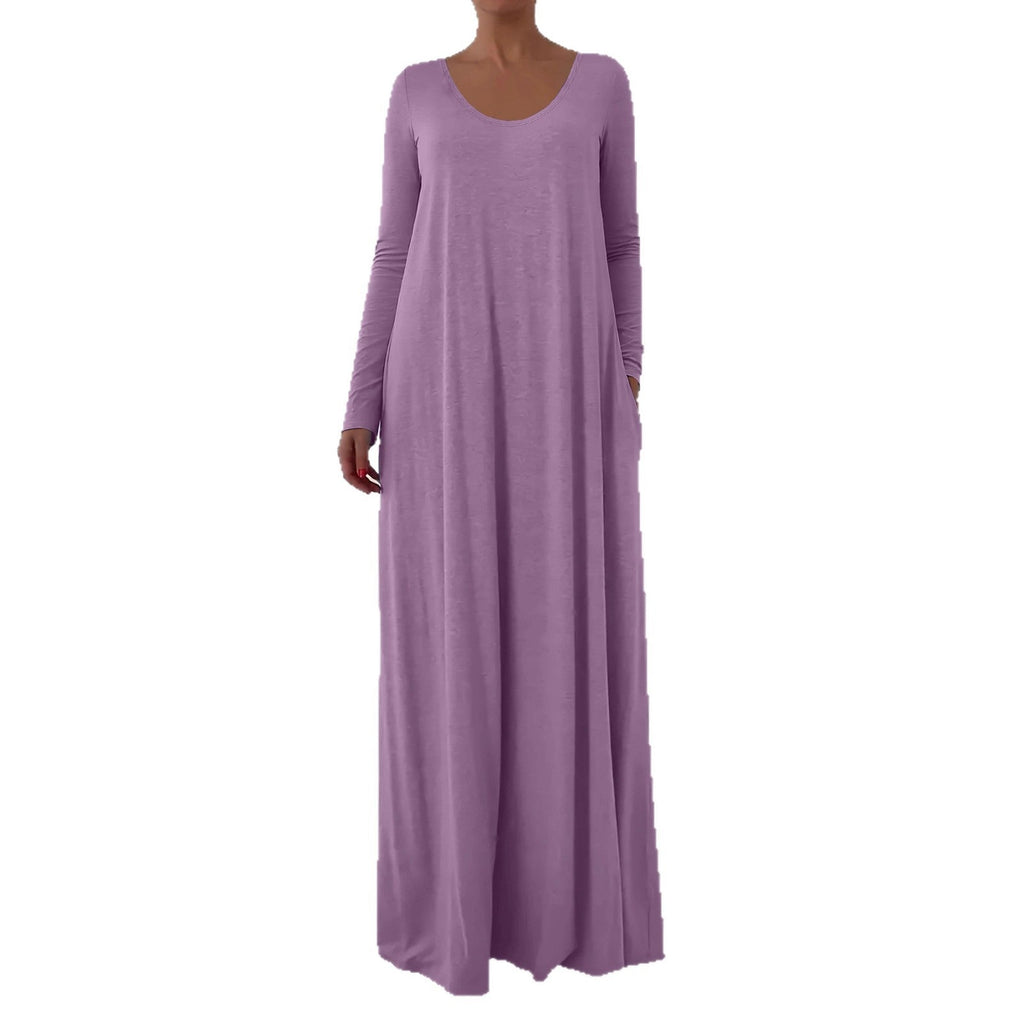 Długa sukienka z okrągłym dekoltem i długimi rękawami